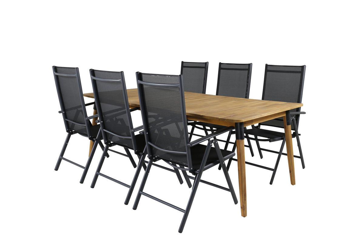 Rectangular Dining Table 75 x 210 x 100 Nature + Position Chair 2-pack Black