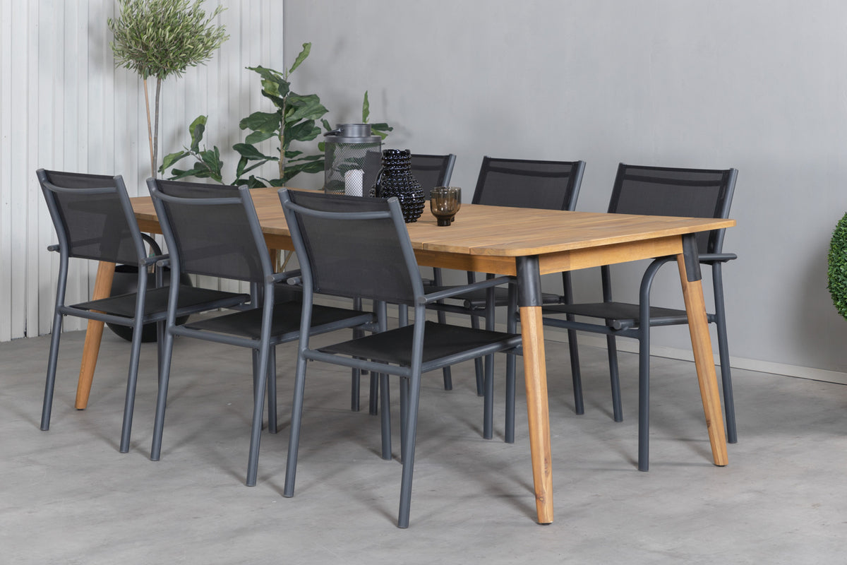 Rectangular Dining Table 75 x 210 x 100 Nature + Dining Chair 2-pack Black
