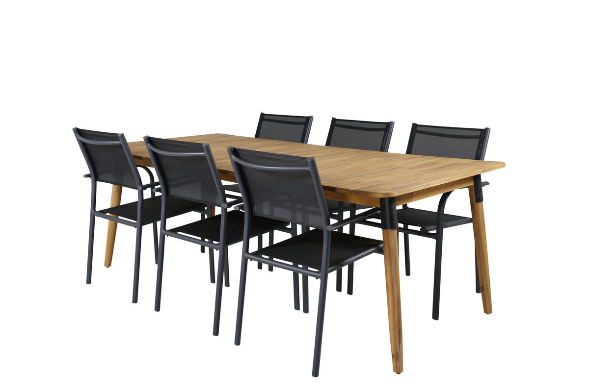 Rectangular Dining Table 75 x 210 x 100 Nature + Dining Chair 2-pack Black
