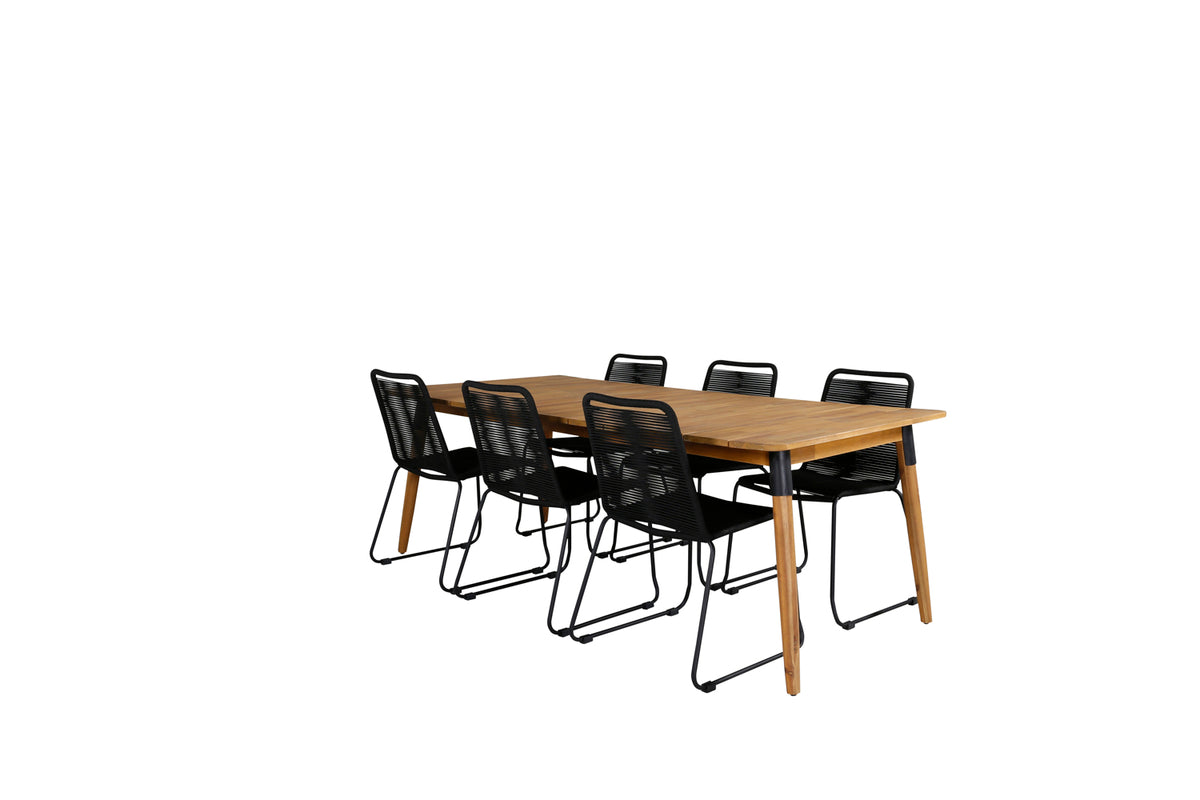 Rectangular Dining Table 75 x 210 x 100 Nature + Dining Chair 2-pack Black