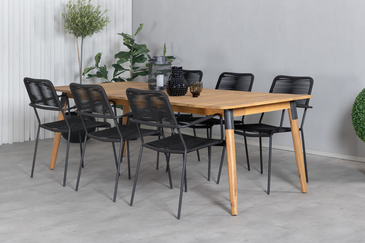 Rectangular Dining Table 75 x 210 x 100 Nature + Dining Chair 2-pack Black