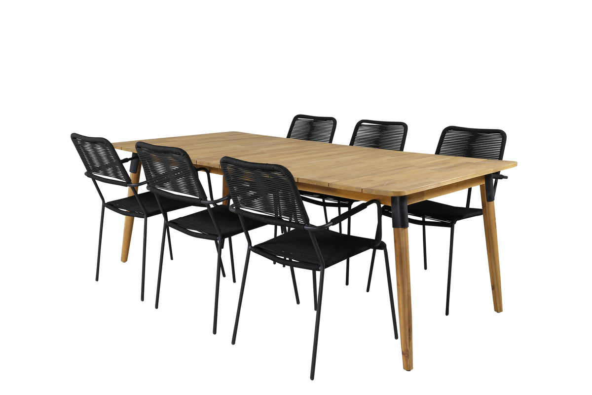 Rectangular Dining Table 75 x 210 x 100 Nature + Dining Chair 2-pack Black