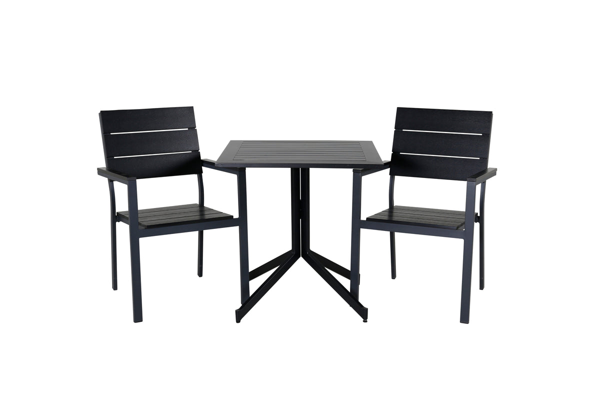 Cafe Table 72 x 70 x 70 Black + Dining Chair 2-pack Black