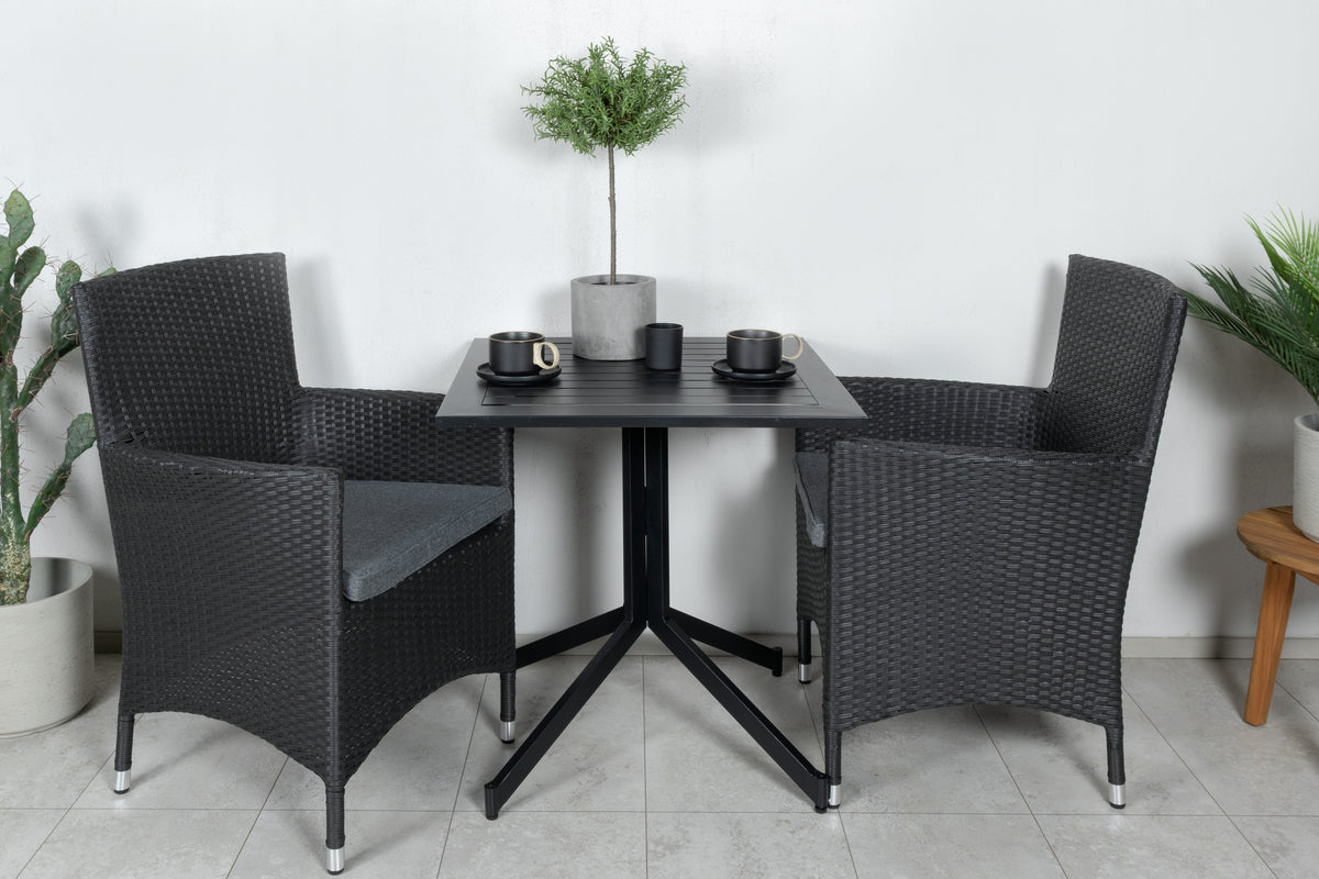 Cafe Table 72 x 70 x 70 Black + Dining Chair 2-pack Black