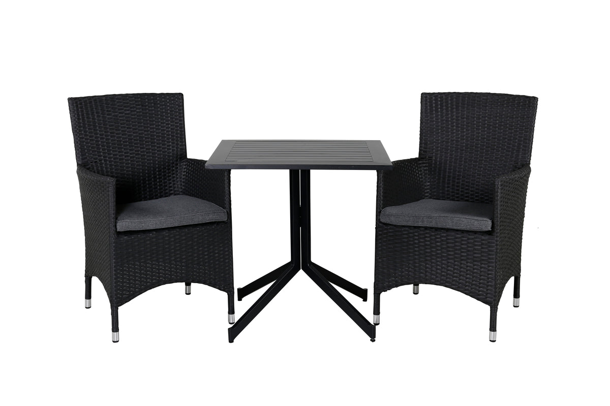 Cafe Table 72 x 70 x 70 Black + Dining Chair 2-pack Black