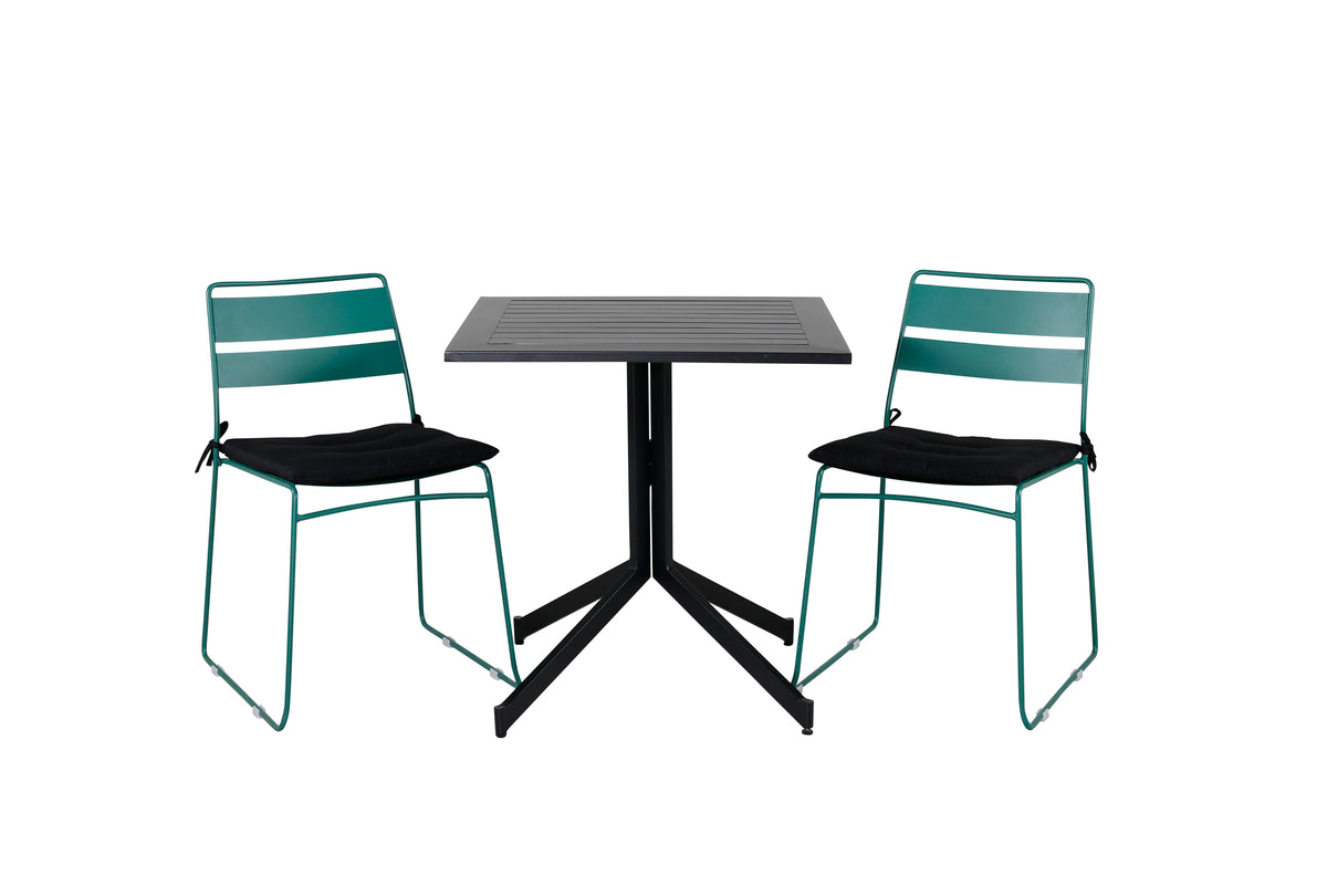 Cafe Table 72 x 70 x 70 Black + Dining Chair 2-pack Green