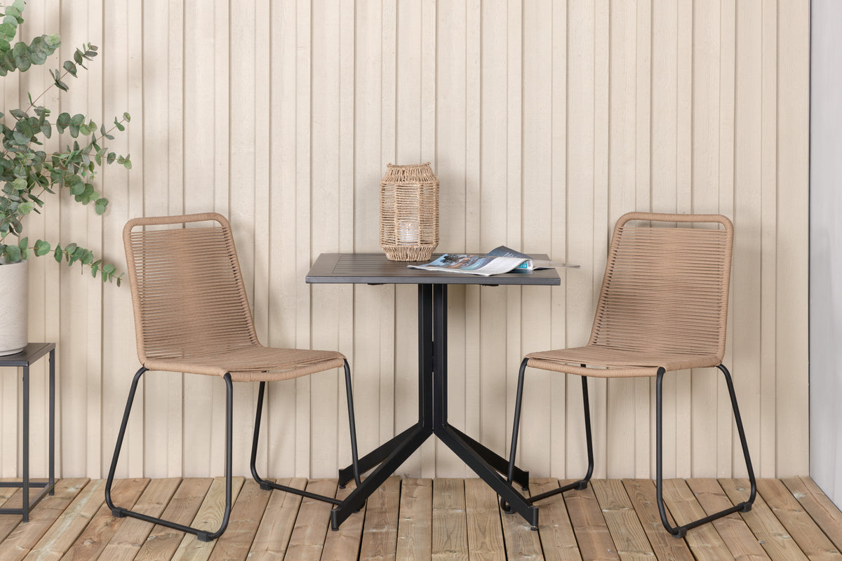 Cafe Table 72 x 70 x 70 Black + Dining Chair 2-pack Brown