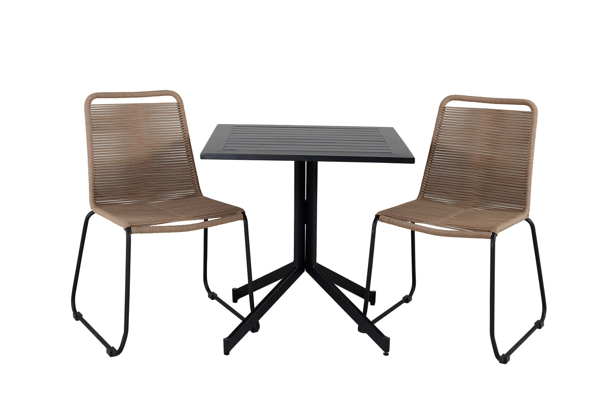 Cafe Table 72 x 70 x 70 Black + Dining Chair 2-pack Brown
