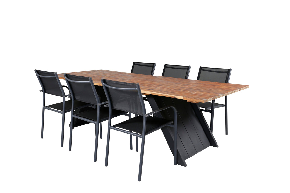 Rectangular Dining Table 250x100 Nature + Dining Chair 2-pack Black