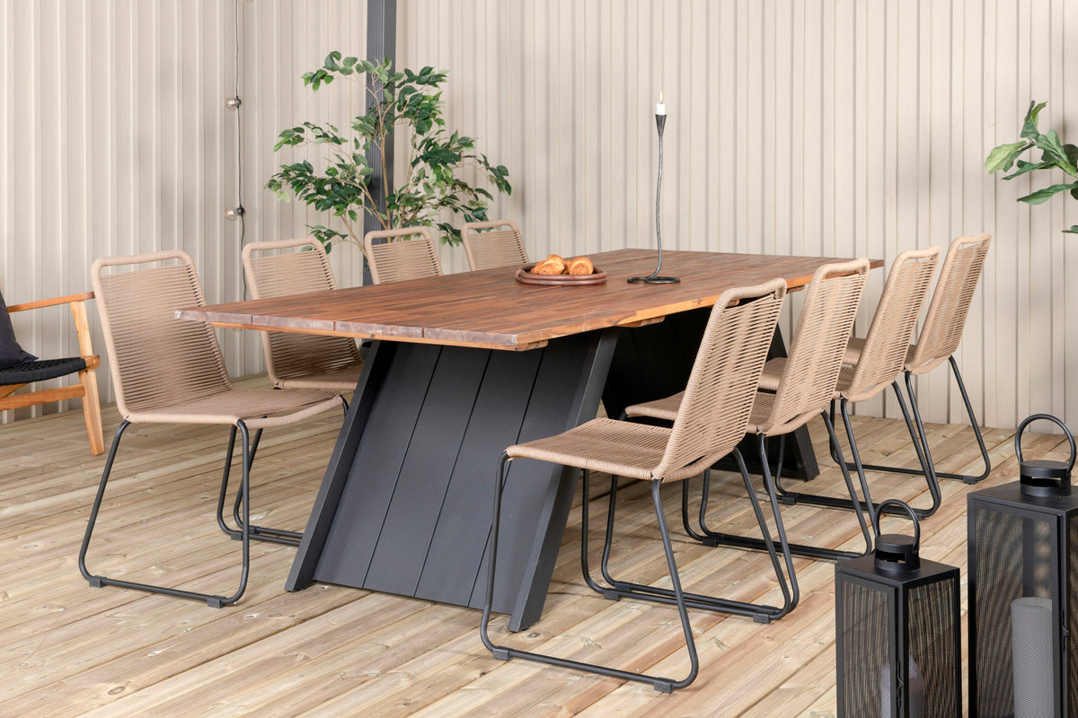Rectangular Dining Table 250x100 Nature + Dining Chair 2-pack Brown