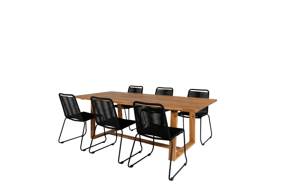 Rectangular Dining Table 75 x 220 x 100 Nature + Dining Chair 2-pack Black