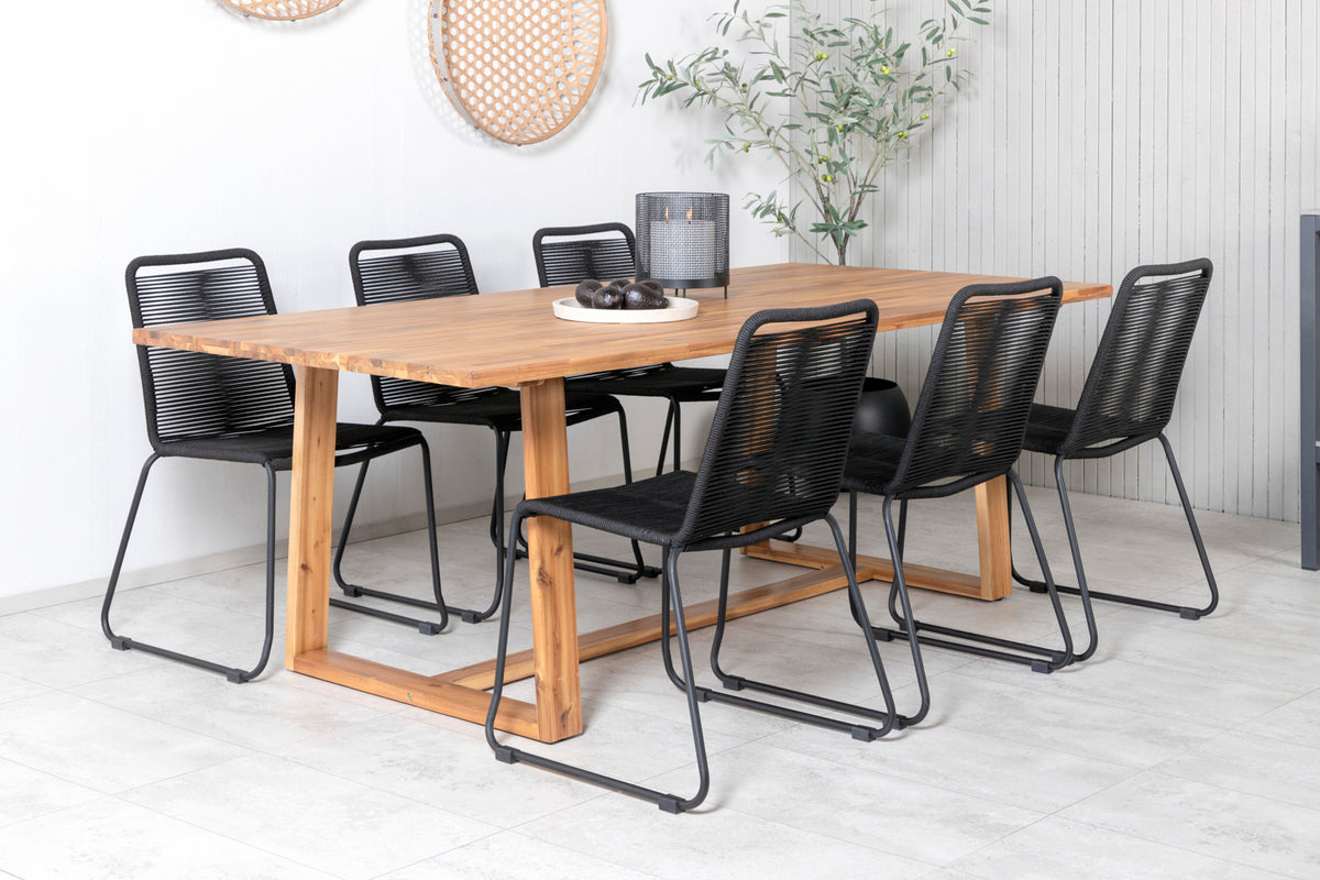 Rectangular Dining Table 75 x 220 x 100 Nature + Dining Chair 2-pack Black