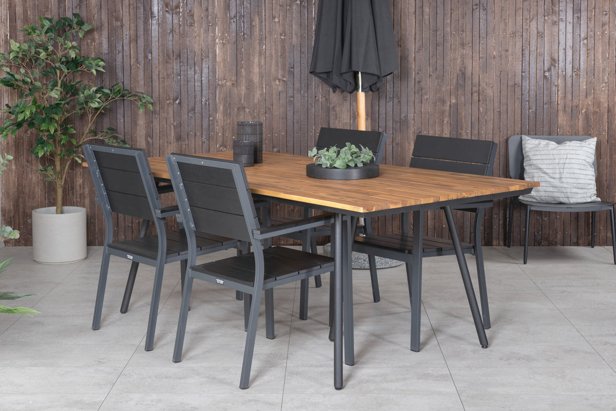 Rectangular Dining Table 74 x 200 x 100 Nature + Dining Chair 2-pack Black