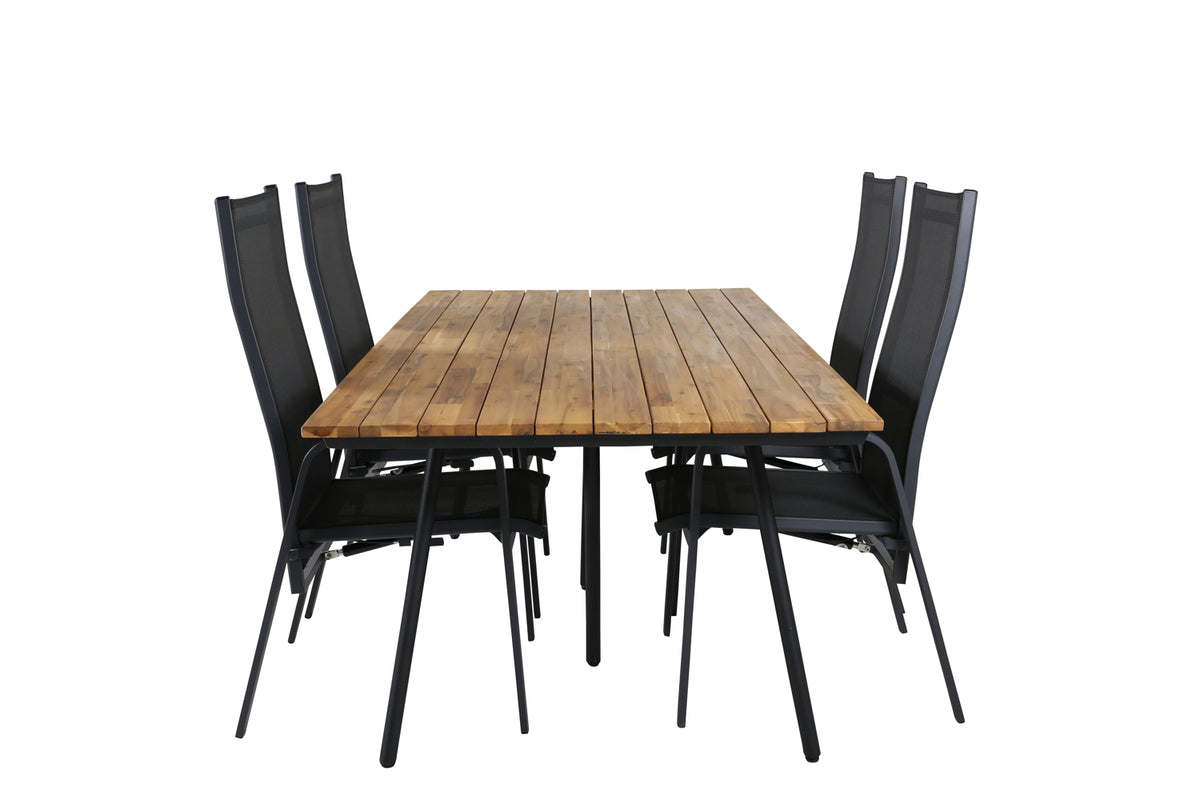 Rectangular Dining Table 74 x 200 x 100 Nature + Recliner Chair 2-pack Black