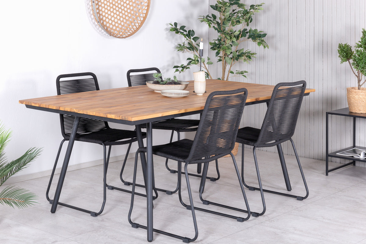 Rectangular Dining Table 74 x 200 x 100 Nature + Dining Chair 2-pack Black