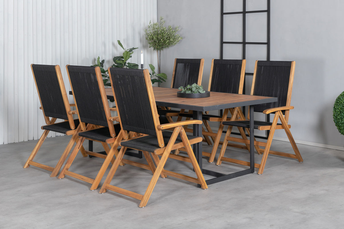 Dining Chair 2-pack Black + Rectangular Dining Table 75 x 200 x 100 Nature