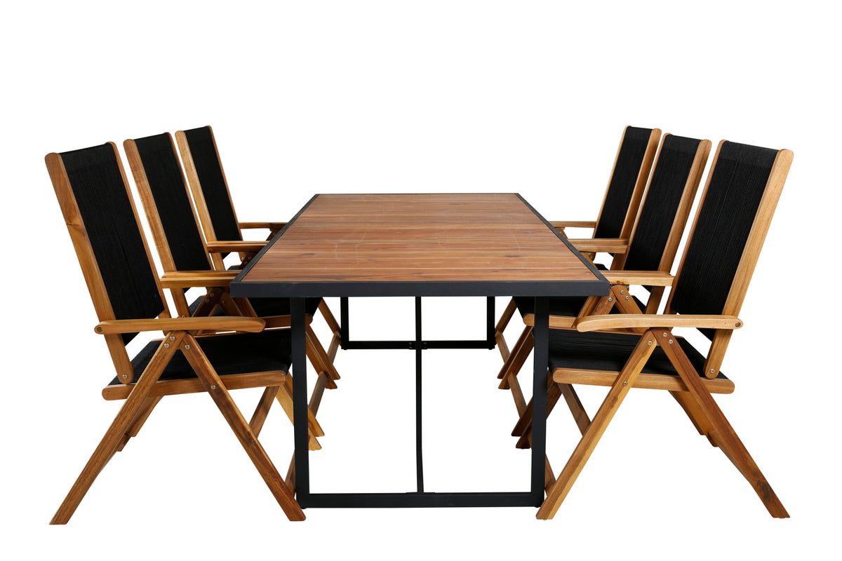 Dining Chair 2-pack Black + Rectangular Dining Table 75 x 200 x 100 Nature