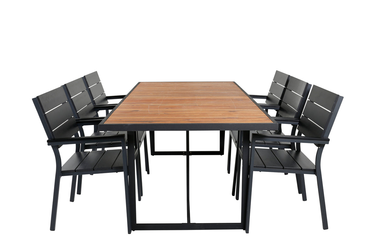 Rectangular Dining Table 75 x 200 x 100 Nature + Dining Chair 2-pack Black