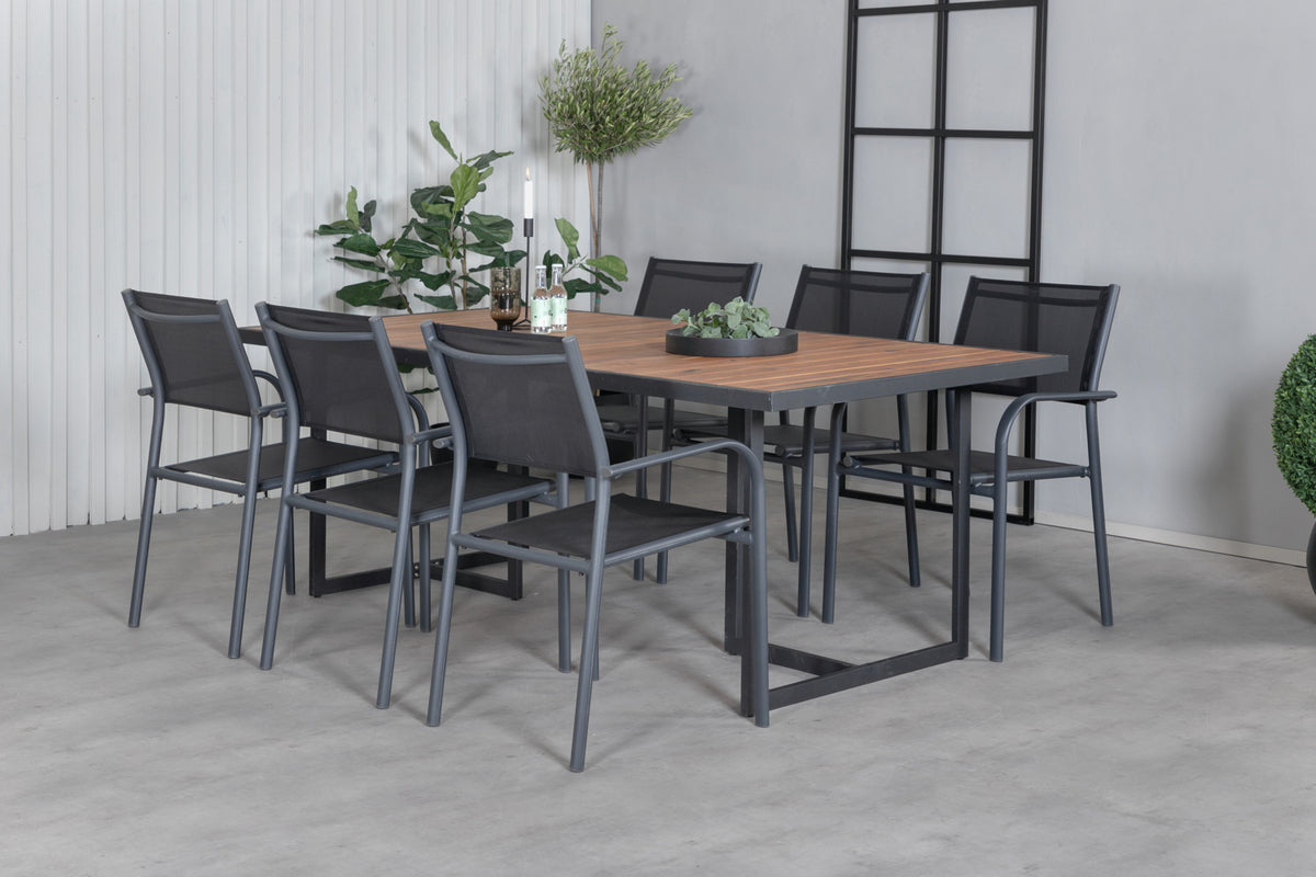 Rectangular Dining Table 75 x 200 x 100 Nature + Dining Chair 2-pack Black