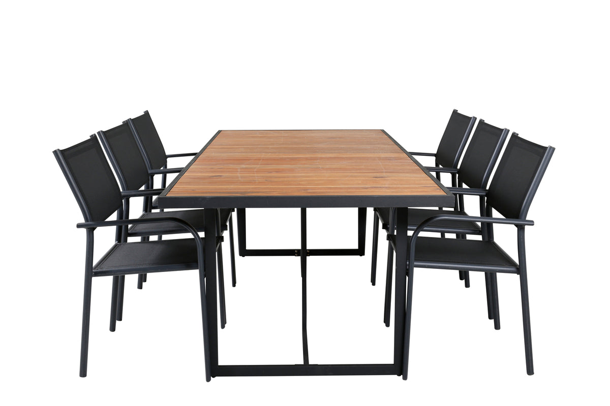 Rectangular Dining Table 75 x 200 x 100 Nature + Dining Chair 2-pack Black
