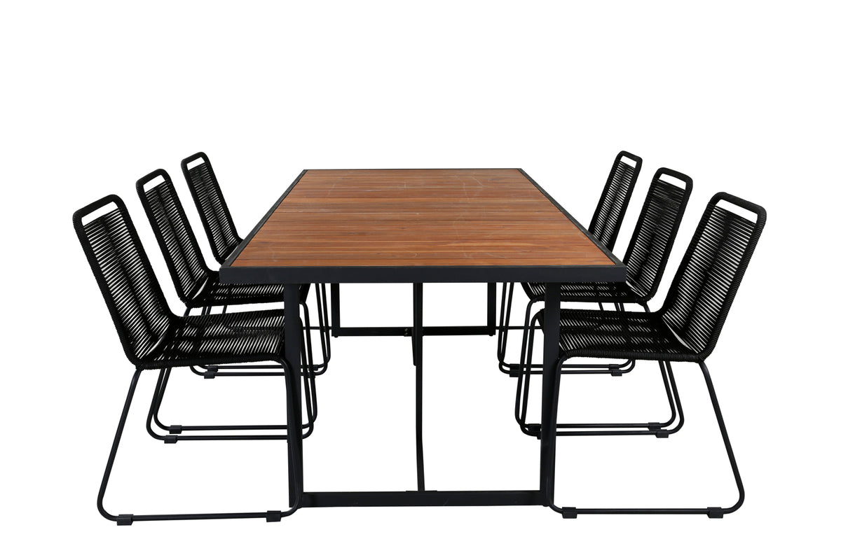 Rectangular Dining Table 75 x 200 x 100 Nature + Dining Chair 2-pack Black