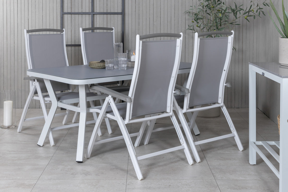 Rectangular Dining Table 74 x 160 x 90 Grey + Position Chair 2-pack White