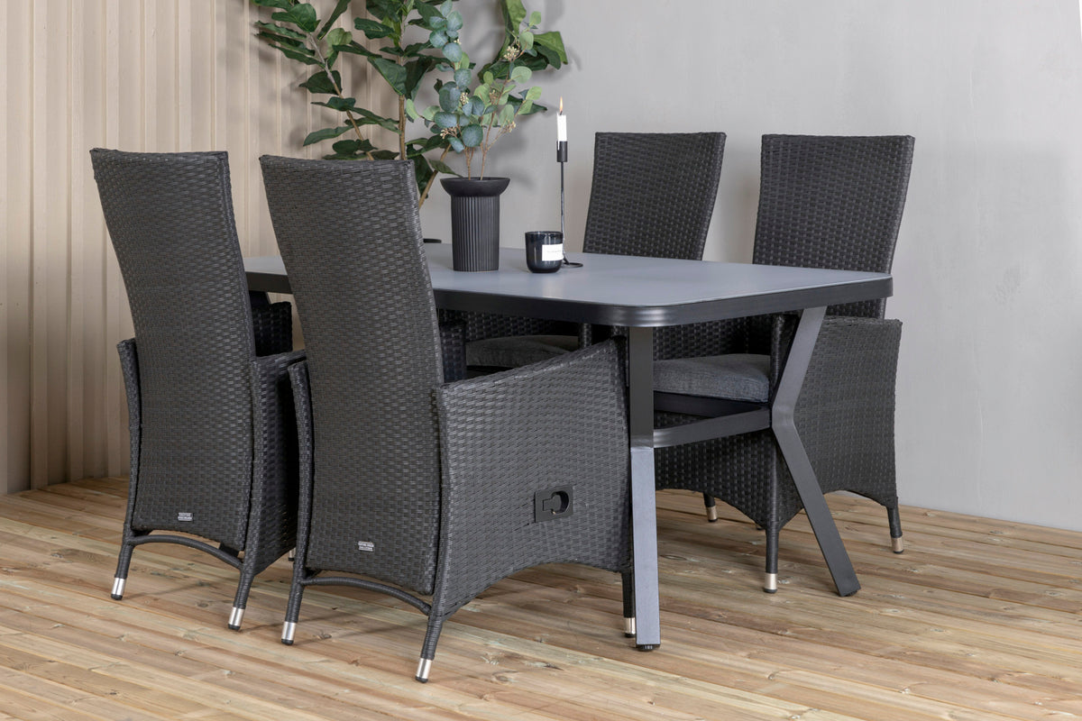 Rectangular Dining Table 74 x 160 x 90 Black + Recliner Chair 2-pack Black