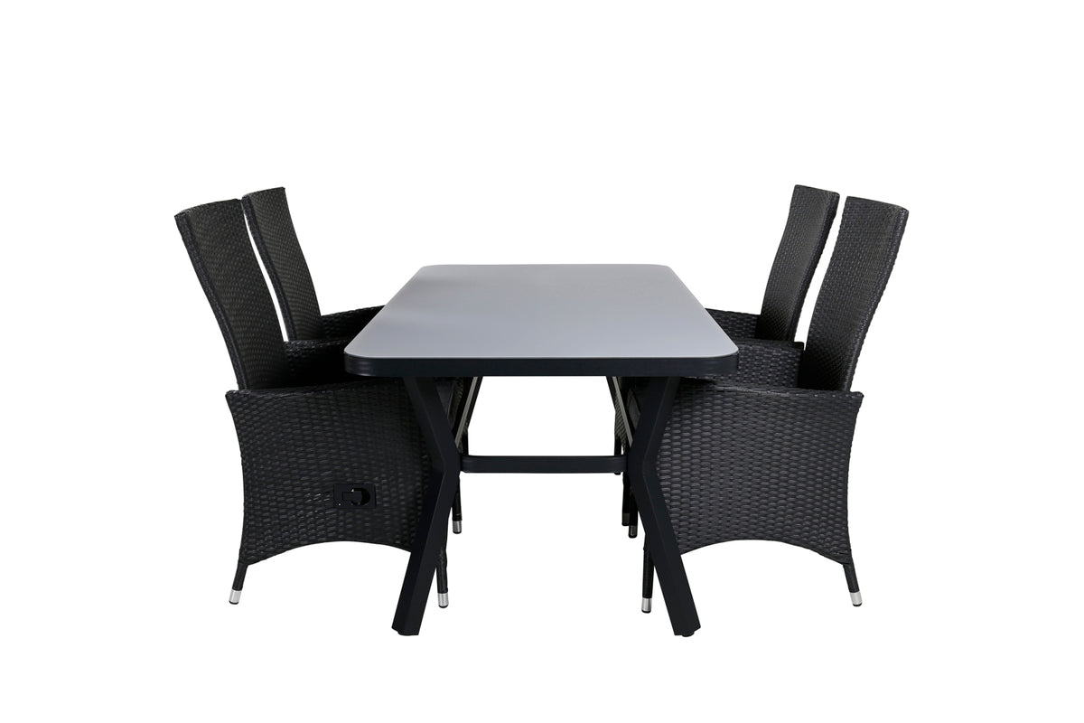 Rectangular Dining Table 74 x 160 x 90 Black + Recliner Chair 2-pack Black