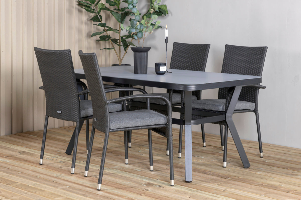 Rectangular Dining Table 74 x 160 x 90 Black + Dining Chair 2-pack Black