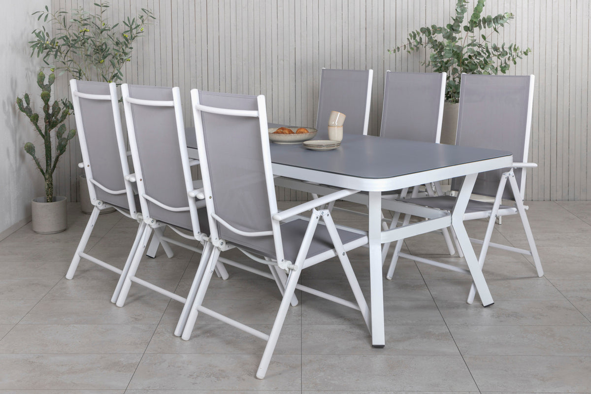 Rectangular Dining Table 74 x 200 x 100 White + Position Chair 2-pack Grey