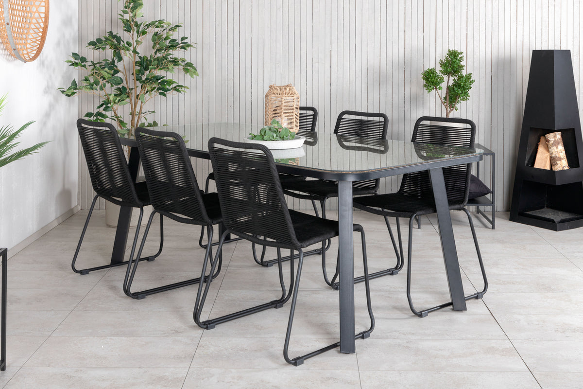 Rectangular Dining Table 74 x 200 x 100 Black + Dining Chair 2-pack Black