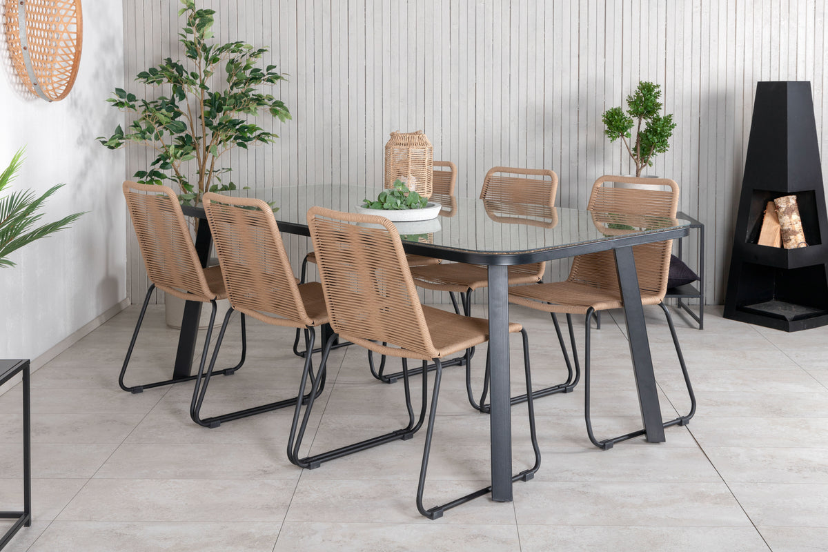 Rectangular Dining Table 74 x 200 x 100 Black + Dining Chair 2-pack Brown