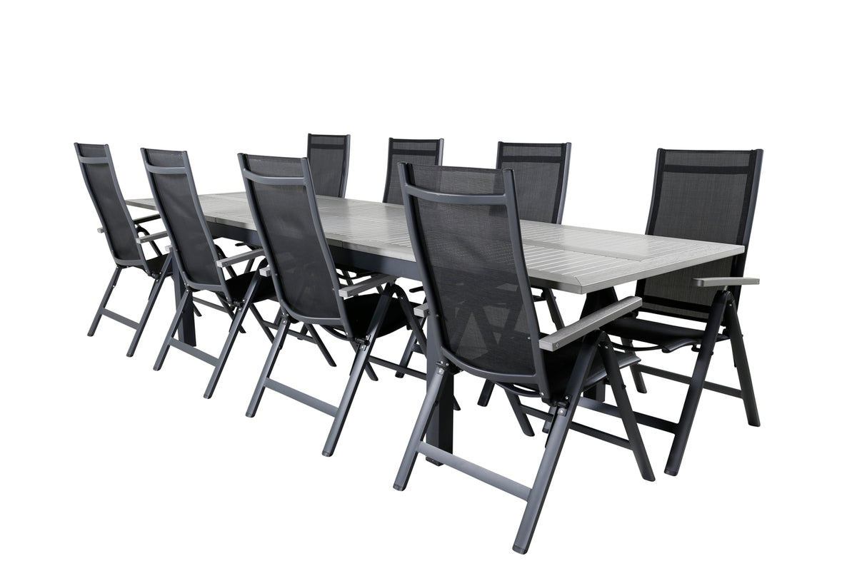 Position Chair 2-pack Black + Rectangular Dining Table 74 x 224 x 90 Dark Grey