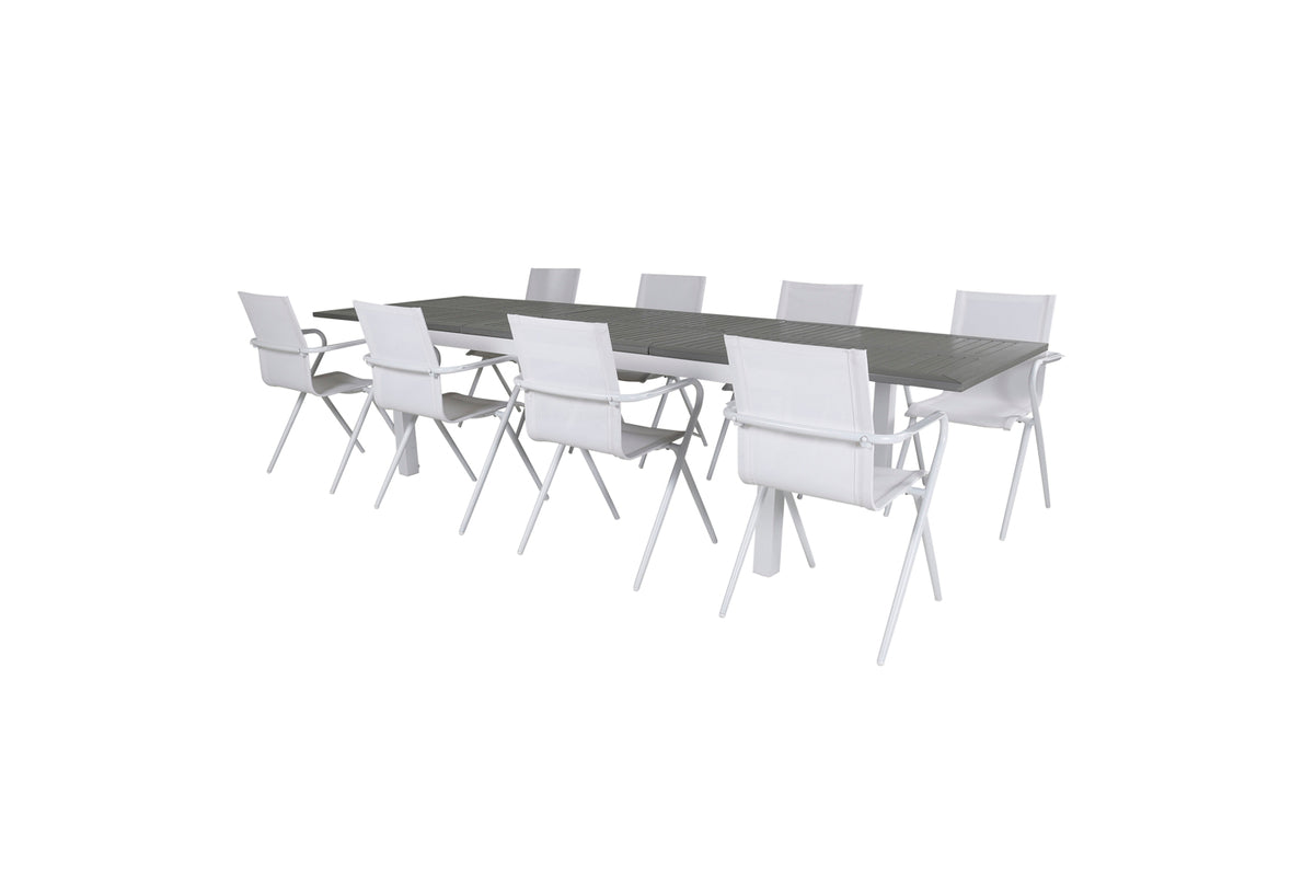 Dining Chair 6-pack White + Rectangular Dining Table 74 x 224 x 90 Grey