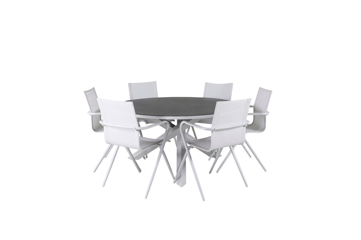 Dining Chair 6-pack White + Round Dining Table ø140 Grey