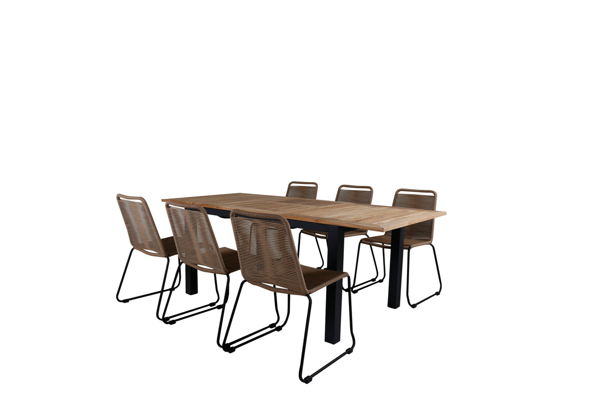 Rectangular Dining Table 75 x 210 x 90 Black + Dining Chair 2-pack Brown