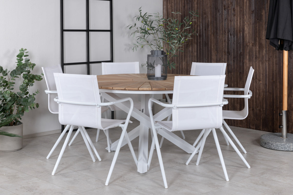 Dining Chair 6-pack White + Round Dining Table ø140 Nature