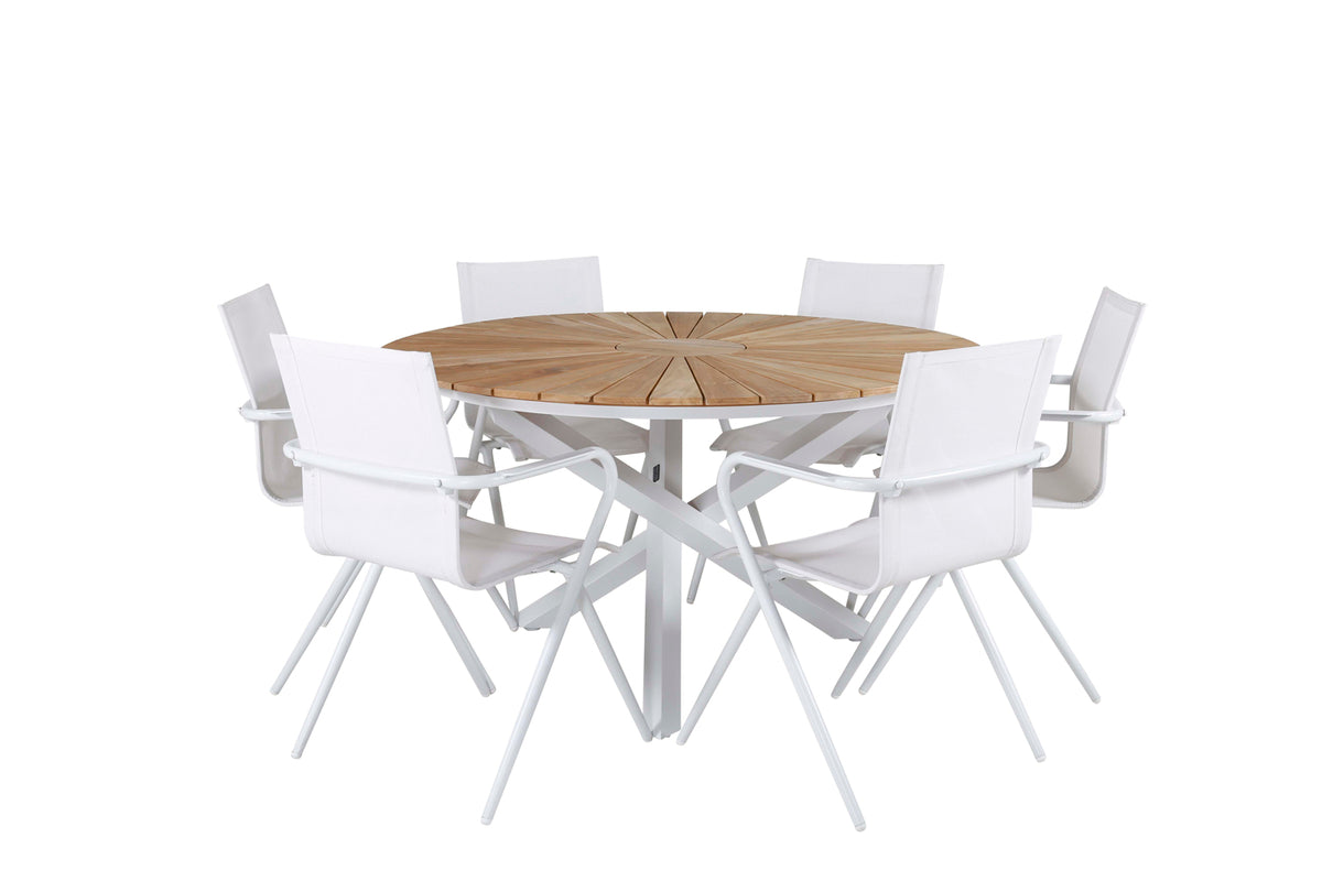 Dining Chair 6-pack White + Round Dining Table ø140 Nature