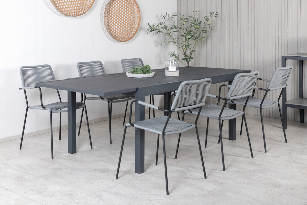 Rectangular Dining Table 75 x 160 x 100 Black + Dining Chair 2-pack Grey