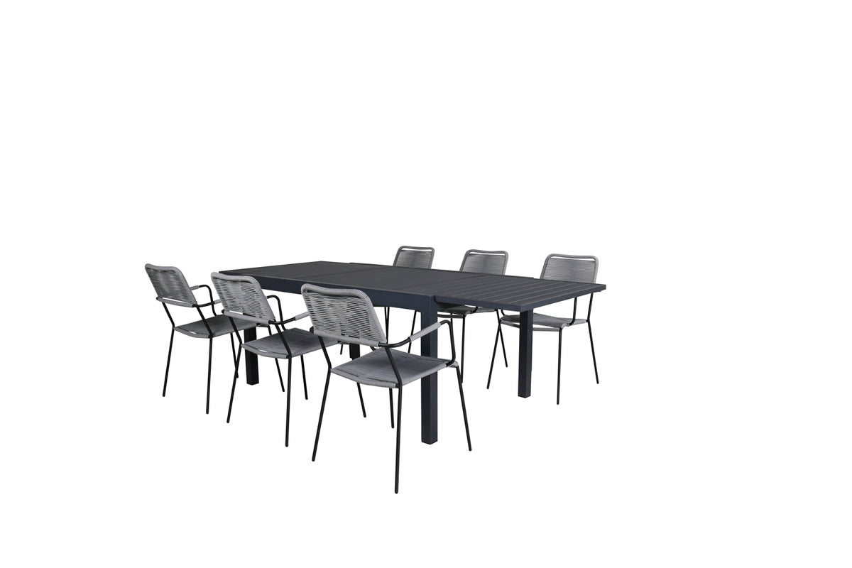 Rectangular Dining Table 75 x 160 x 100 Black + Dining Chair 2-pack Grey