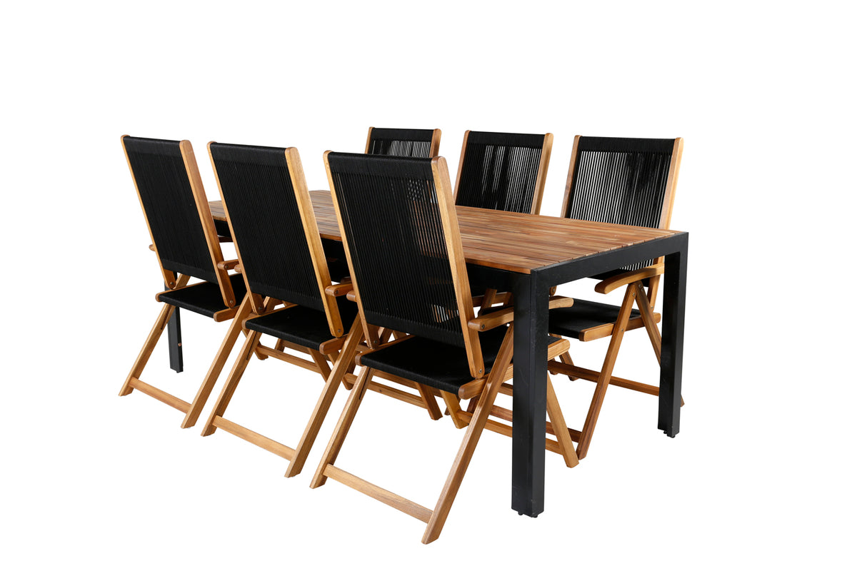 Dining Chair 2-pack Black + Rectangular Dining Table 75 x 205 x 90 Nature