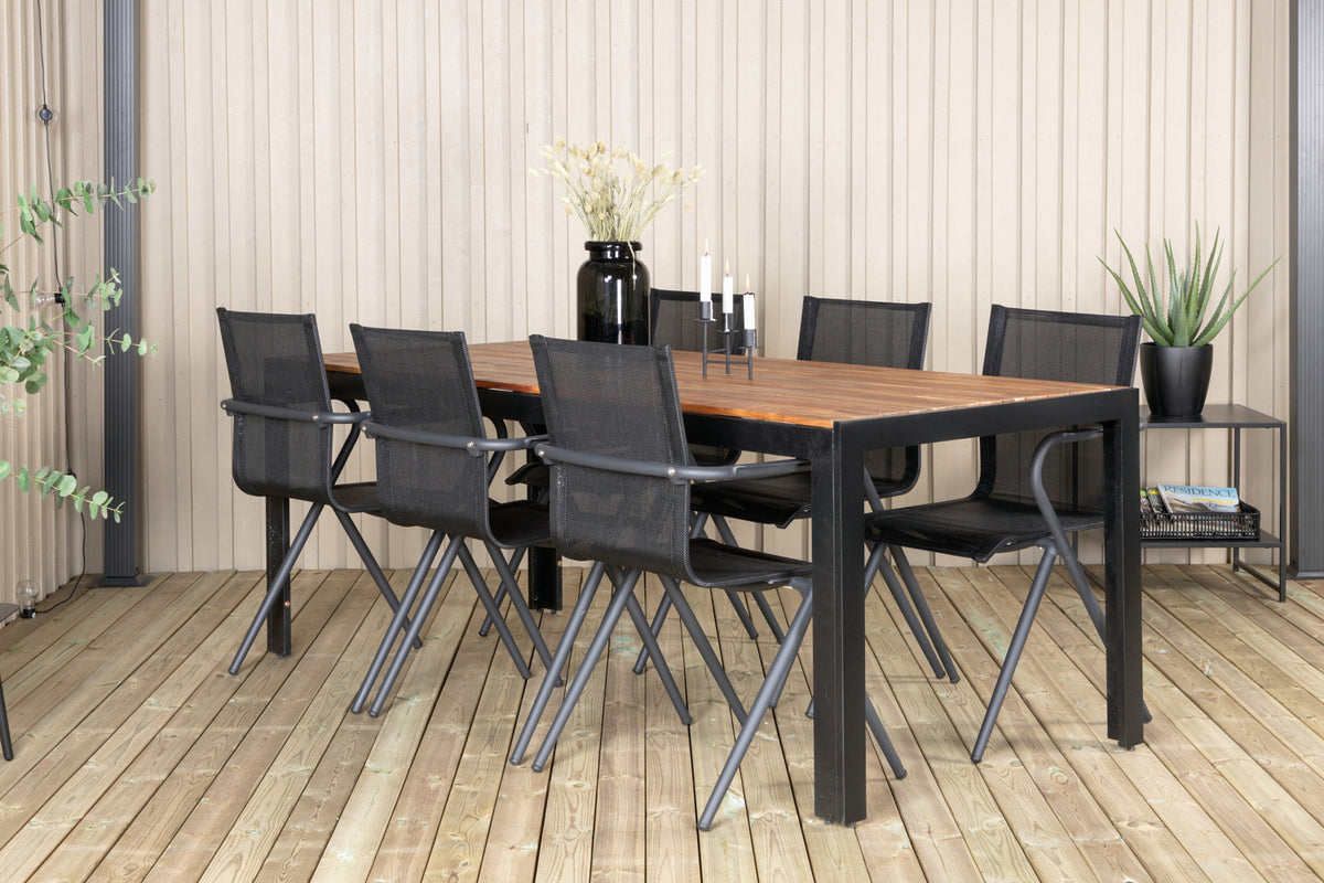 Dining Chair 6-pack Black + Rectangular Dining Table 75 x 205 x 90 Nature