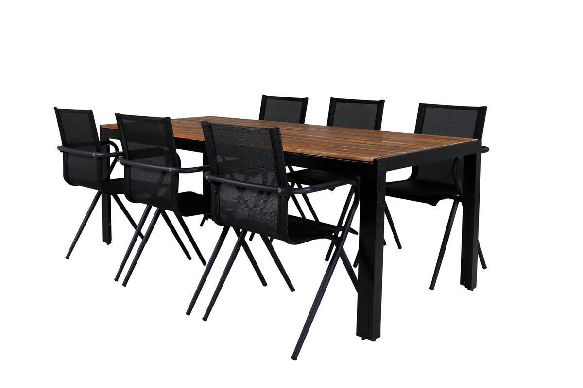 Dining Chair 6-pack Black + Rectangular Dining Table 75 x 205 x 90 Nature