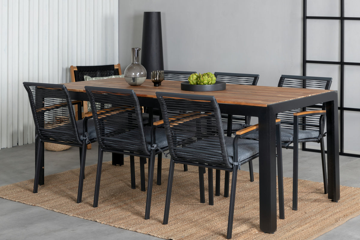 Dining Chair 2-pack Black + Rectangular Dining Table 75 x 205 x 90 Nature