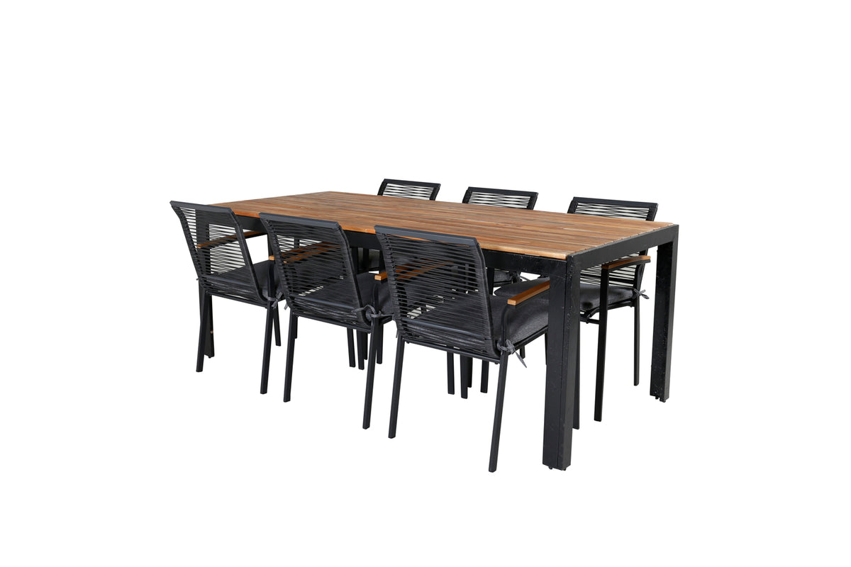 Dining Chair 2-pack Black + Rectangular Dining Table 75 x 205 x 90 Nature