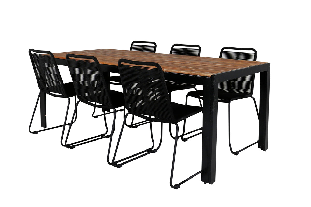 Dining Chair 2-pack Black + Rectangular Dining Table 75 x 205 x 90 Nature