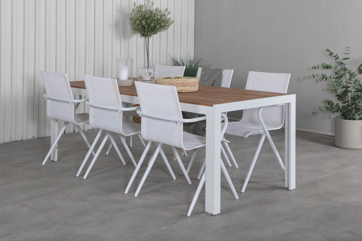Dining Chair 6-pack White + Rectangular Dining Table 76 x 200 x 100 Nature