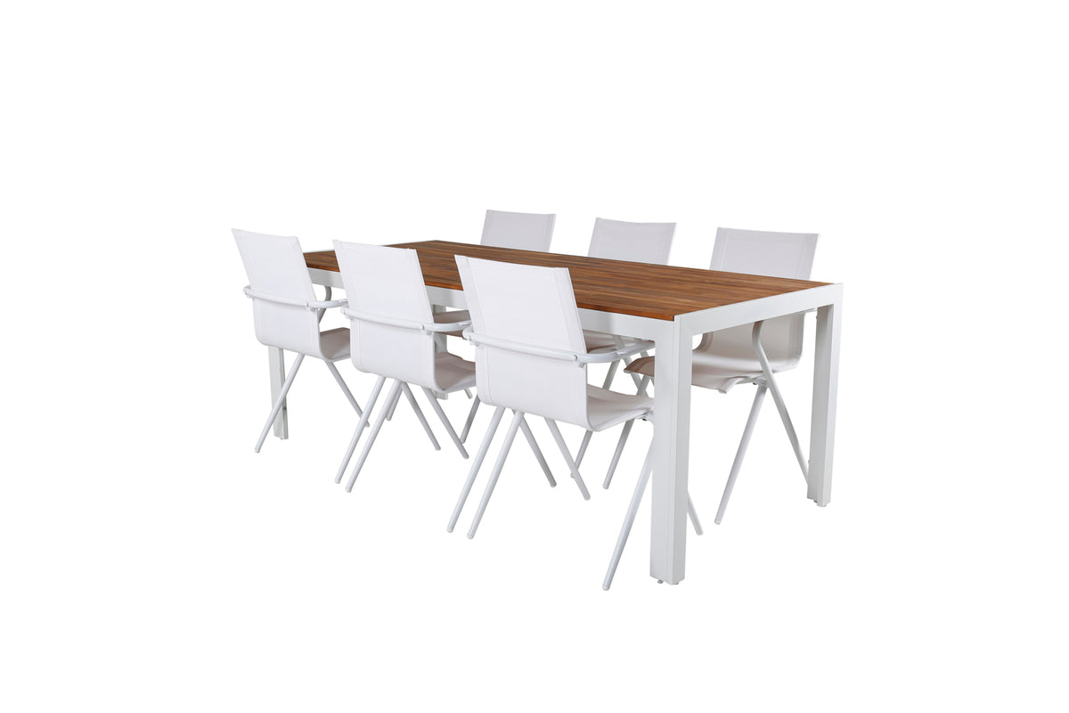 Dining Chair 6-pack White + Rectangular Dining Table 76 x 200 x 100 Nature