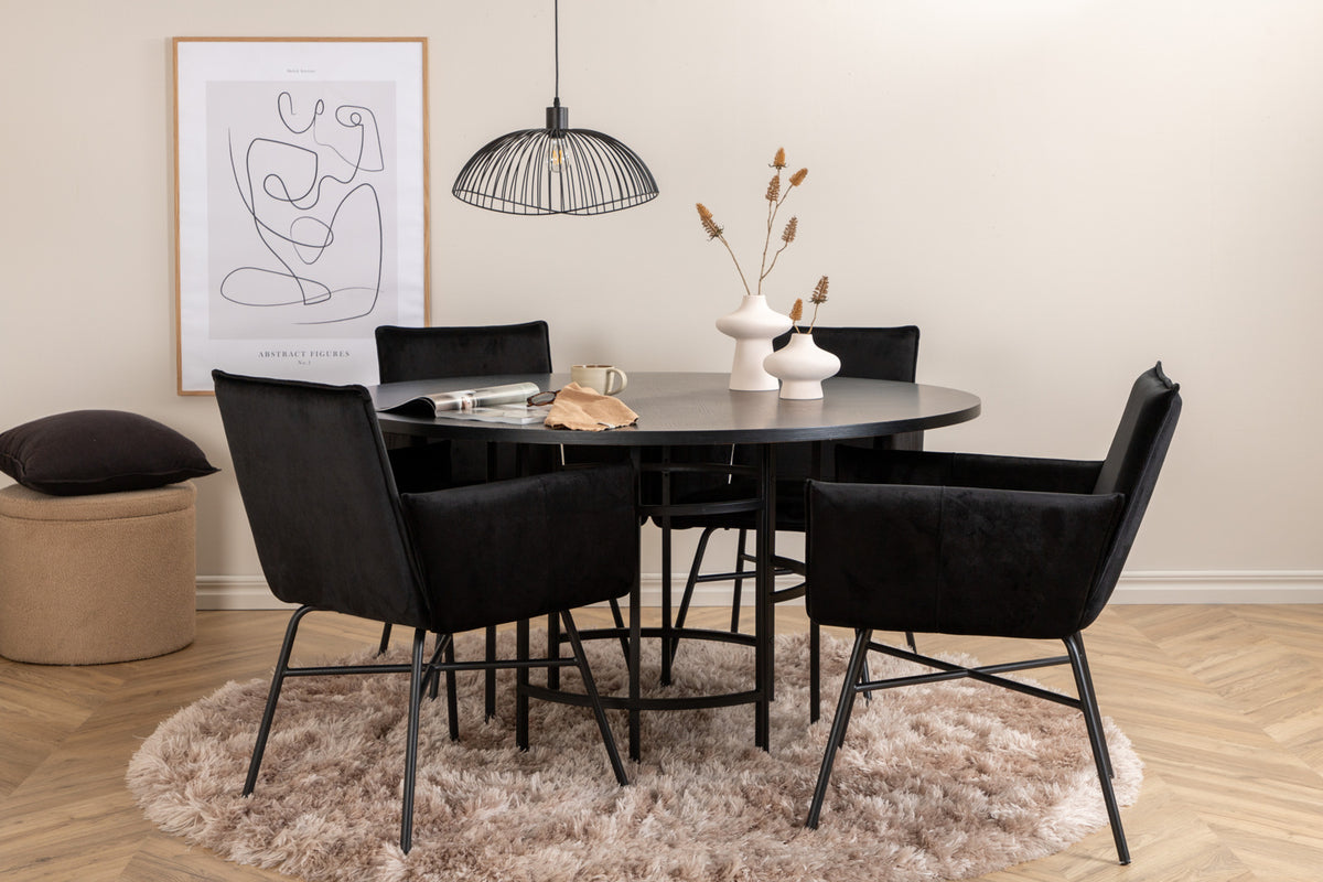 Round Dining Table ø140 Black + Dining Chair Black
