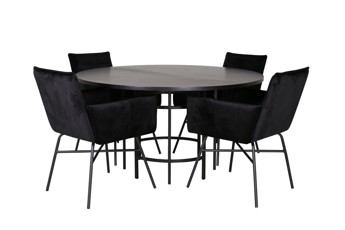 Round Dining Table ø140 Black + Dining Chair Black